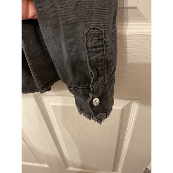 Vintage Havana Studded Peace Sign Twill Black Oversized Shacket, S - Picture 11 of 11